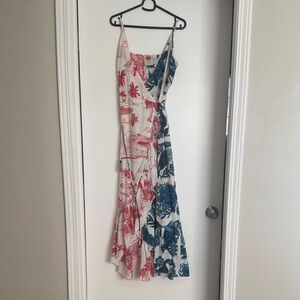 FARM Rio Asymmetrical Dress in Red and Blue Floral